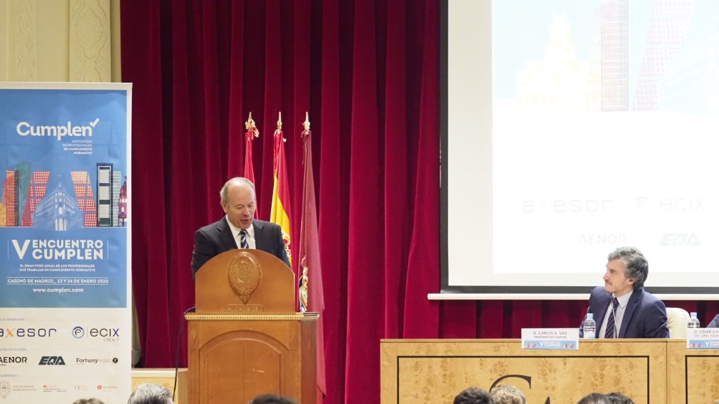 El ministro de Justicia, Juan Carlos Campo, durante la inauguraci&oacute;n del V Encuentro CUMPLEN de la Asociaci&oacute;n de Profesionales de Cumplimiento Normativo