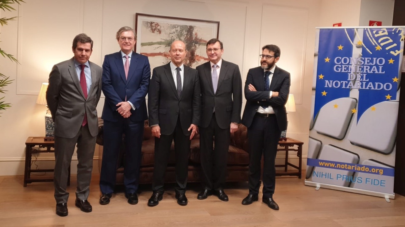 El ministro de Justicia, Juan Carlos Campo, durante su visita a la sede del Consejo General del Notariado
