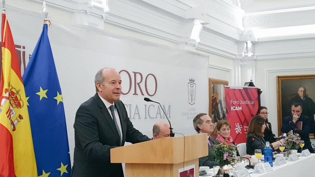 El ministro de Justicia, Juan Carlos Campo, durante su intervenci&oacute;n en el Foro Justicia del Ilustre Colegio de Abogados de Madrid