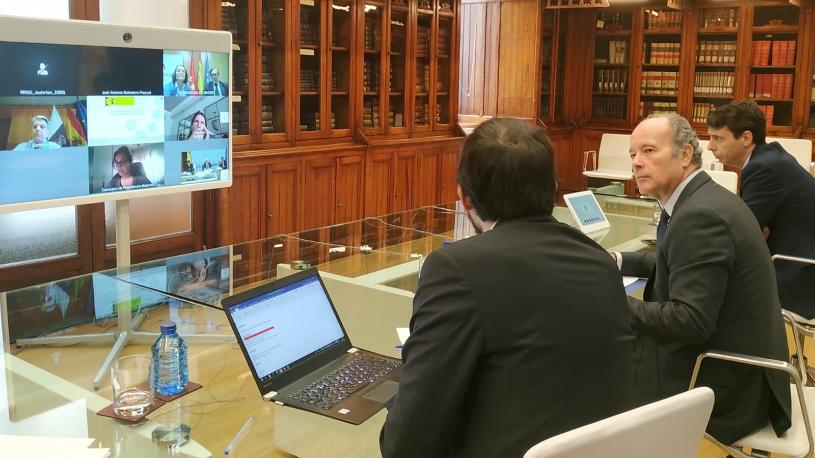 El ministro de Justicia, Juan Carlos Campo, durante la reuni&oacute;n de la Comisi&oacute;n de Coordinaci&oacute;n de Crisis de la Administraci&oacute;n de Justicia 