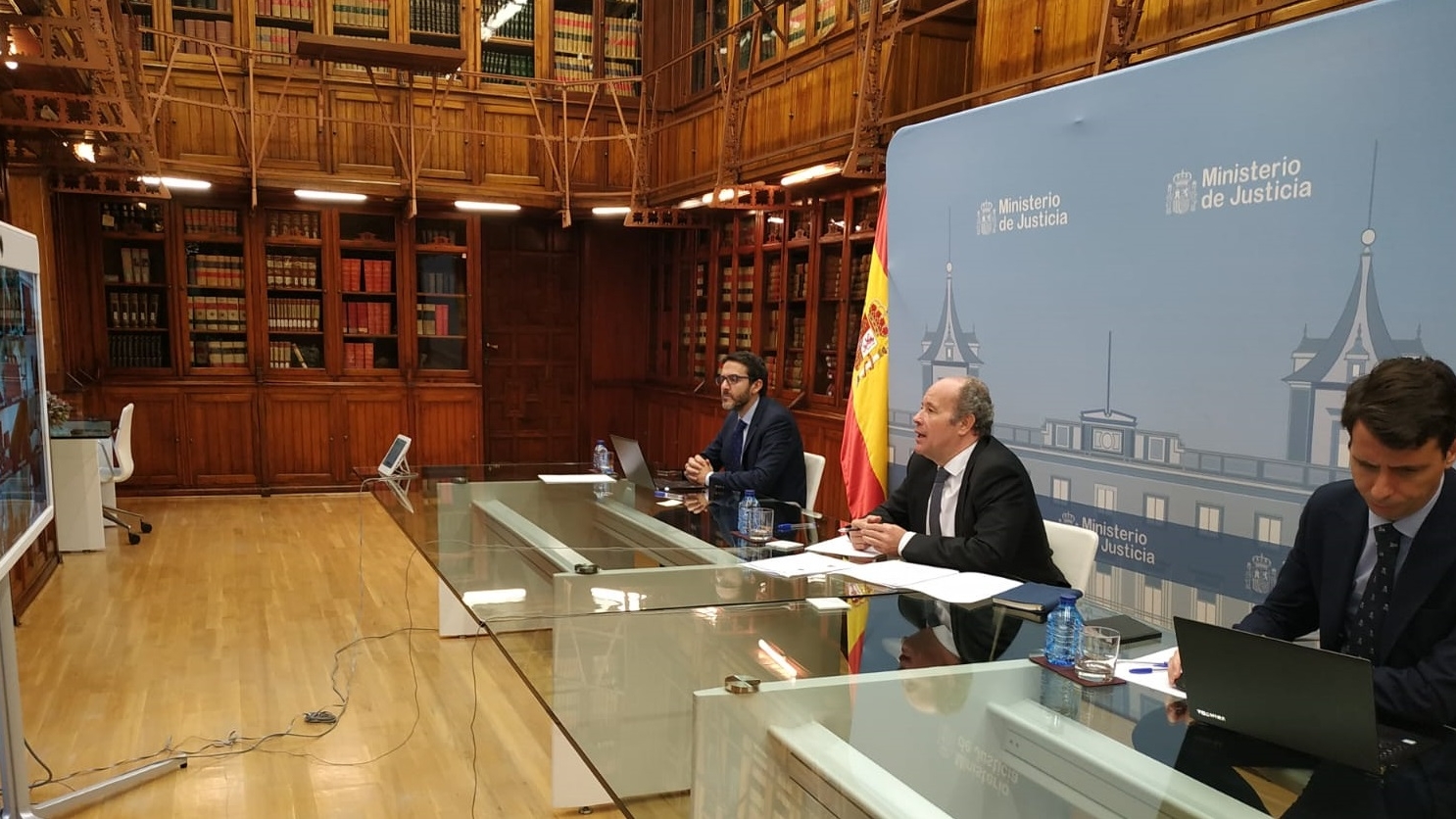 El ministro de Justicia, Juan Carlos Campo, durante la reuni&oacute;n por videoconferencia del Consejo del Centro de Estudios Jur&iacute;dicos