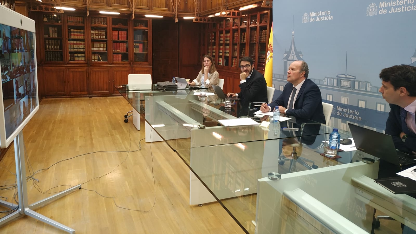 El ministro de Justicia, Juan Carlos Campo, durante la reuni&oacute;n de la Comisi&oacute;n de Coordinaci&oacute;n de Crisis en la Administraci&oacute;n de Justicia 