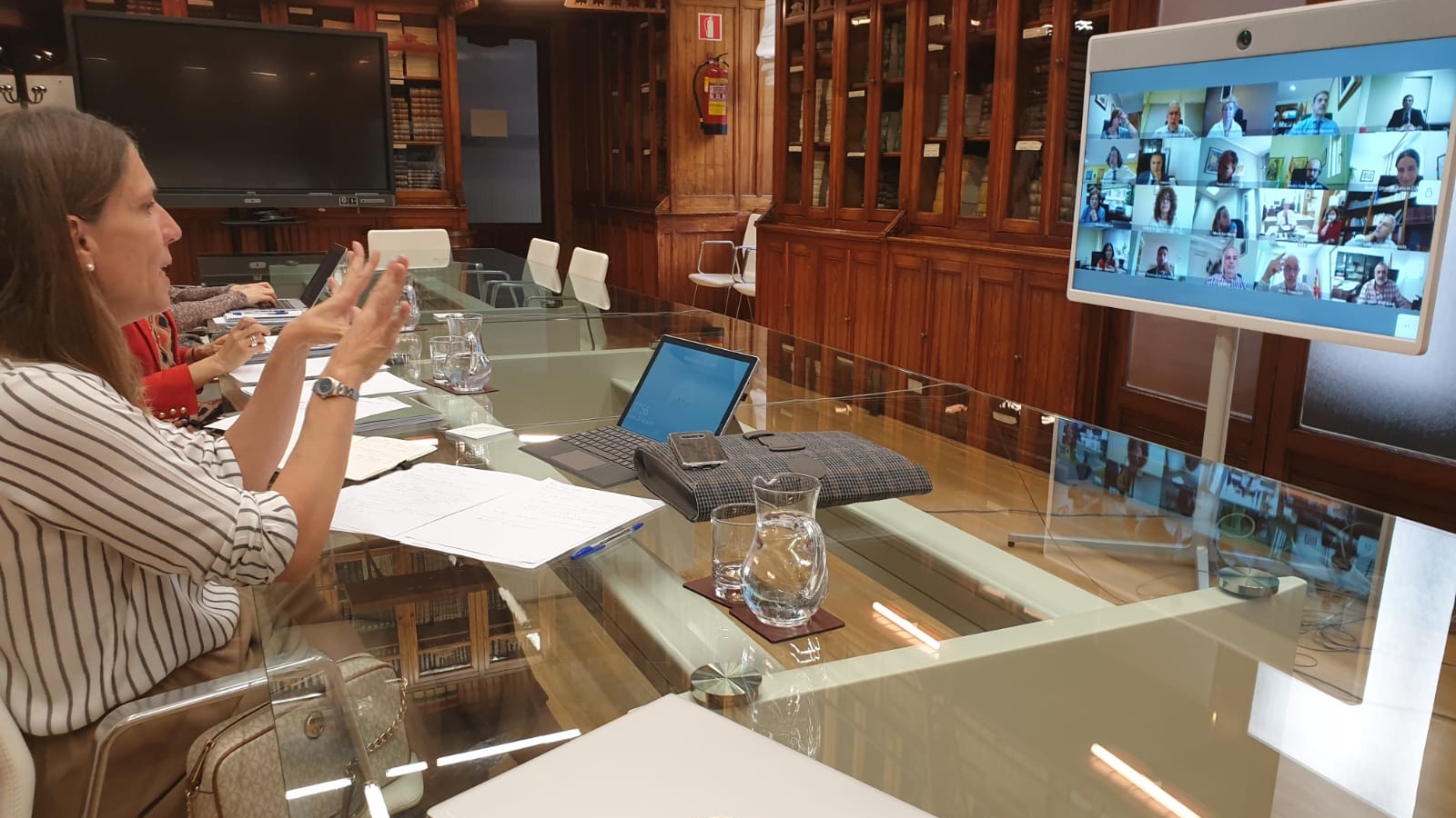 La directora general para el Servicio P&uacute;blico de Justicia, Concepci&oacute;n L&oacute;pez-Yuste, durante su reuni&oacute;n por videoconferencia con los gerentes territoriales 