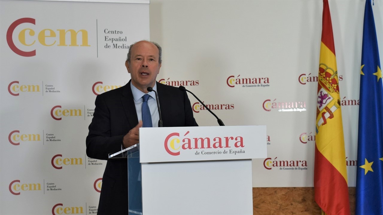 El ministro de Justicia, Juan Carlos Campo, durante su intervenci&oacute;n en el acto de presentaci&oacute;n del Centro Espa&ntilde;ol de Mediaci&oacute;n
