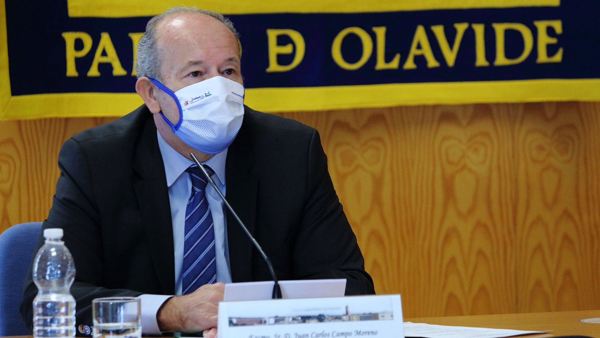 El ministro de Justicia, Juan Carlos Campo, durante su conferencia en la Universidad Pablo de Olavide de Sevilla
