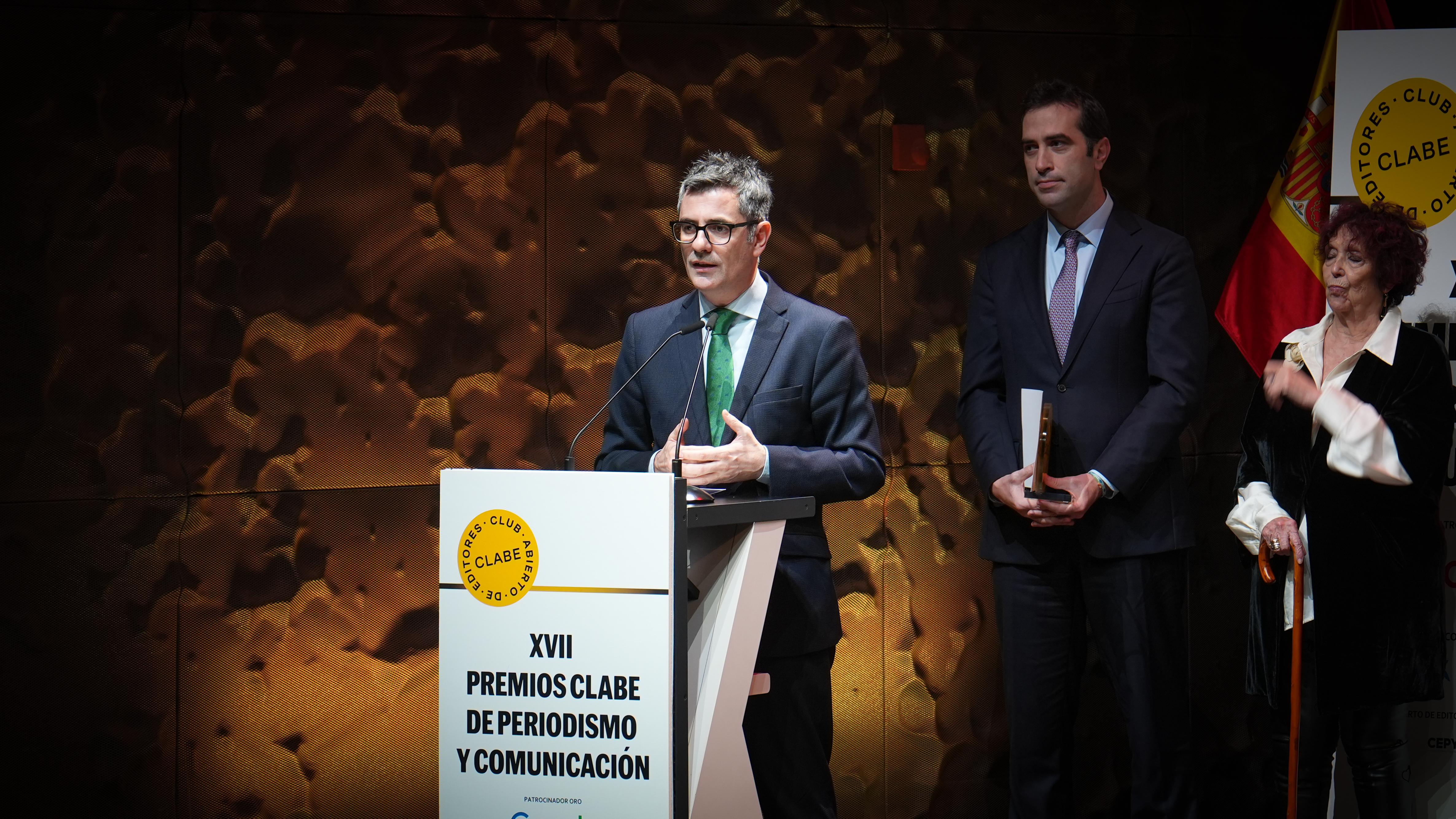 Bolaños durante la clausura de los XVII Premios de periodismo y comunicación