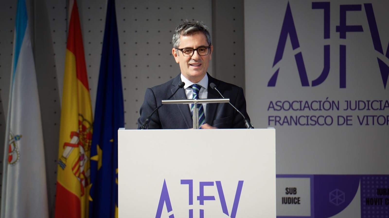 Félix Bolaños, durante la clausura de la 39ª Asamblea de la Asociación Judicial Francisco de Vitoria