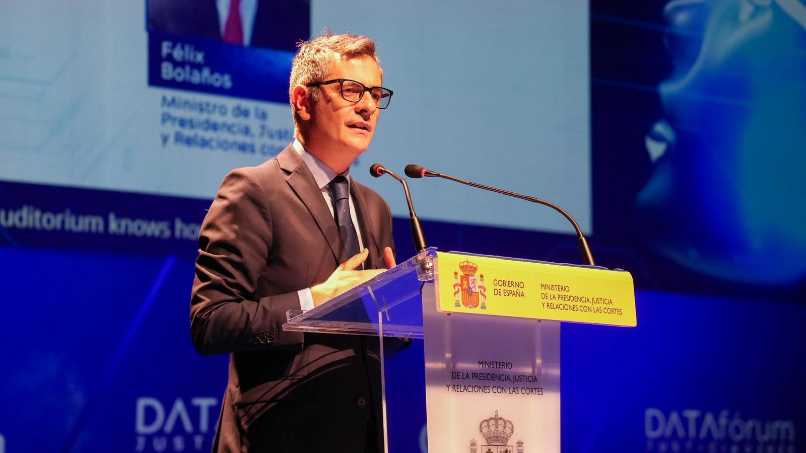 Félix Bolaños durante la clausura del DATAfórum Justicia 2025 