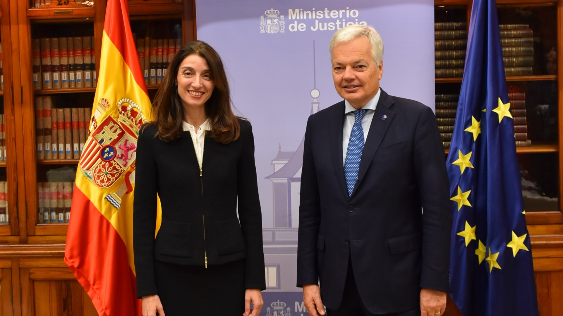 Pilar Llop con el comisario de Justicia de la UE, Didier Reynders