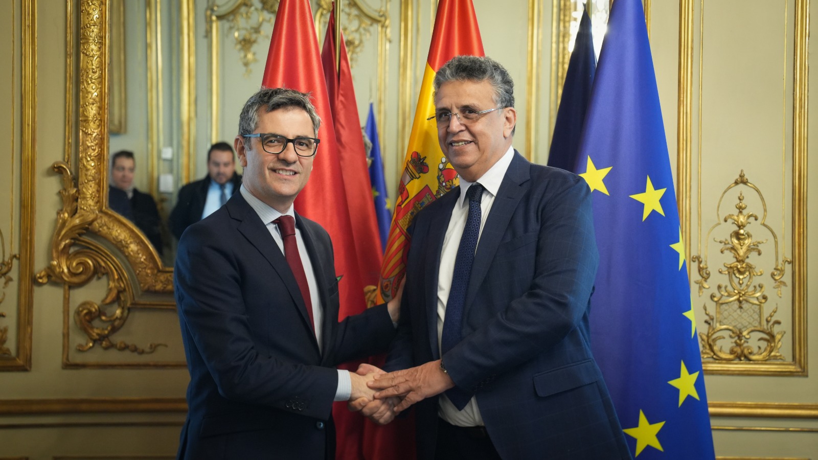 Félix Bolaños, durante su reunión con el ministro de Justicia de Marruecos, Abdellatif Ouahb