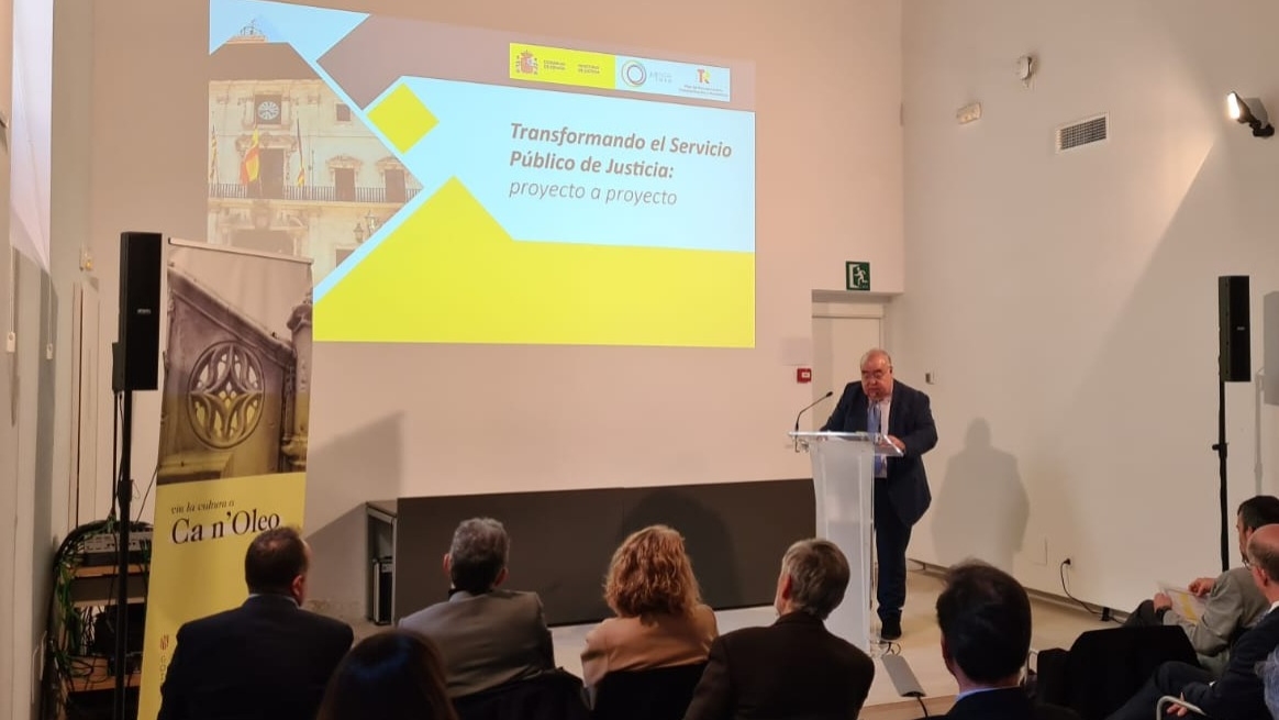 Tontxu Rodríguez durante una jornada sobre Justicia con representantes autonómicos, en Palma de Mallorca