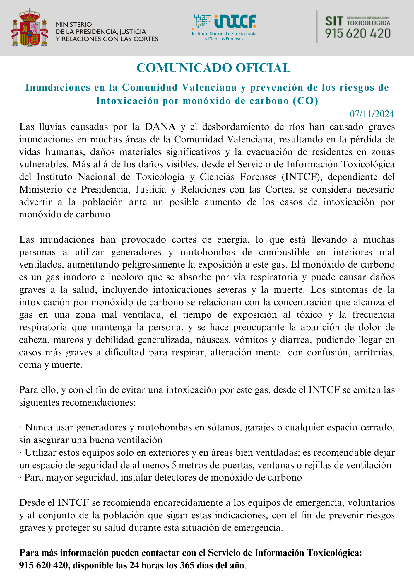 COMUNICADO OFICIAL INTCF-SIT DANA